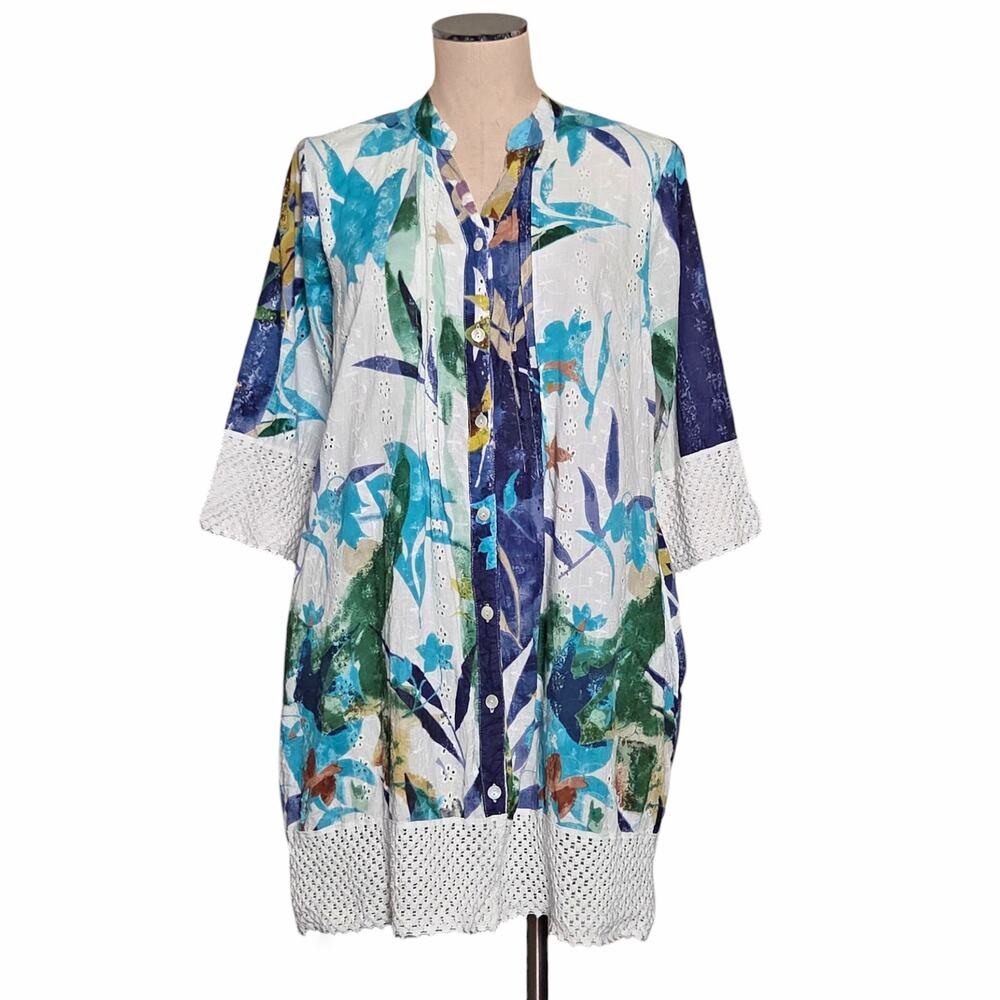 SIYA Beach Summer Printed Top Tunic Dress With Knit Trim Pockets  Medium